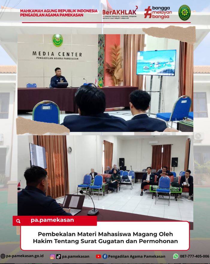 Pembekalan Materi Mahasiswa Magang oleh Hakim Tentang Surat Gugatan dan Permohonan